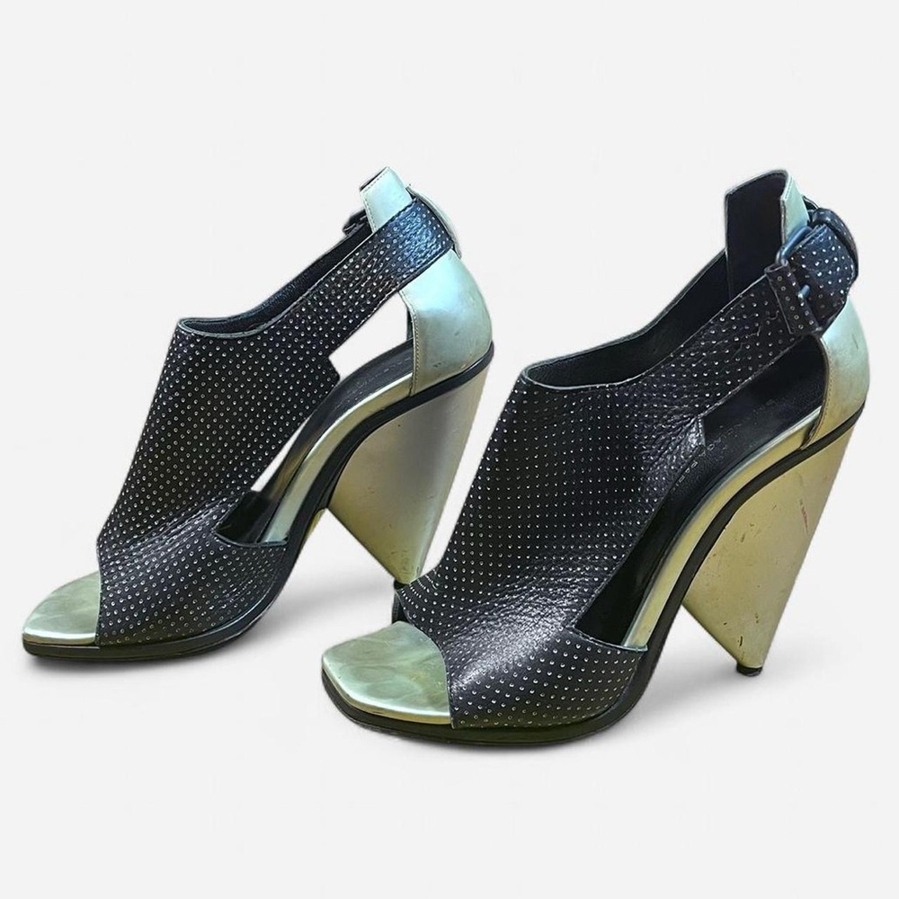 Balenciaga leather peep toe cone heels